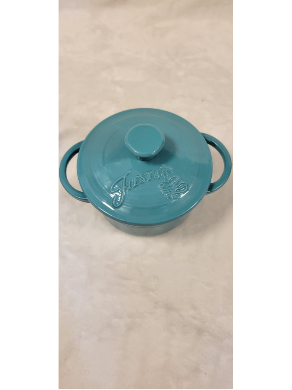 Fiesta Enameled Cast Iron Mini Dutch Oven Casserole Turquoise 0.35qt RETIRED - Picture 5 of 10